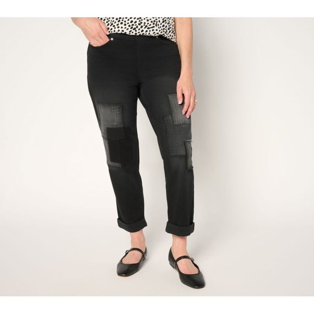Farmers Defense Women's Petite Pants 10P Pull-On Ankle Boyfriend Black A692545